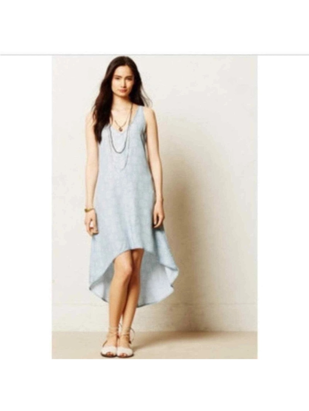 Cloth & Stone for Anthropologie Light Blue Ikat Diamond-Print High-Low Dress